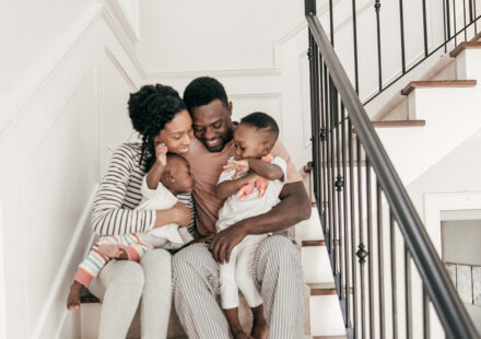 Family on staircase