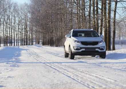 car driving on snowy road