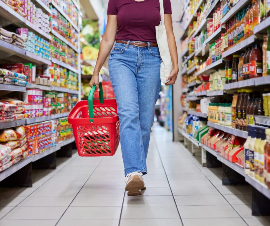 Woman walking through grocery store